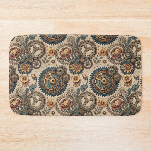 Item preview, Vintage Steampunk Floral and Gear Seamless Pattern. designed and sold by RGShirtWorks.