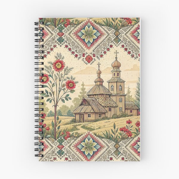 Item preview, Traditional Eastern European Folk Art Seamless Pattern with Rustic Church and Floral Motifs. designed and sold by ML-Media.