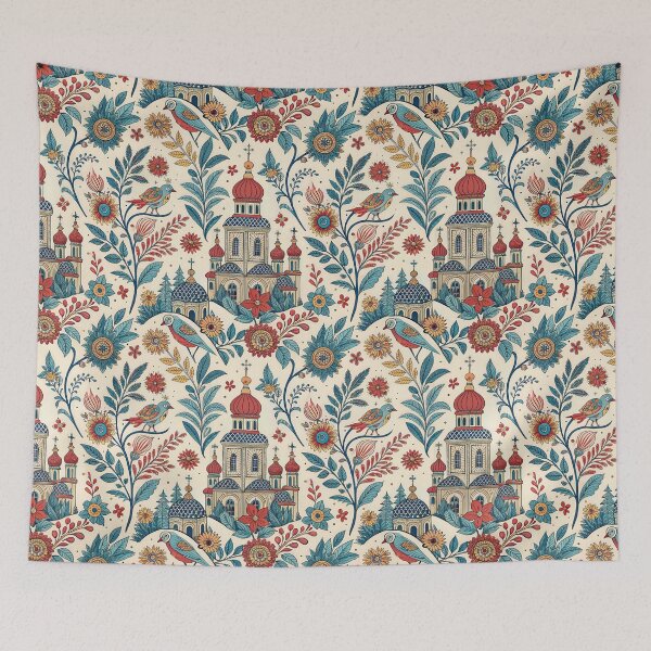 Item preview, Slavic Folk Art Pattern with Birds, Flowers and Orthodox Churches. designed and sold by ML-Media.