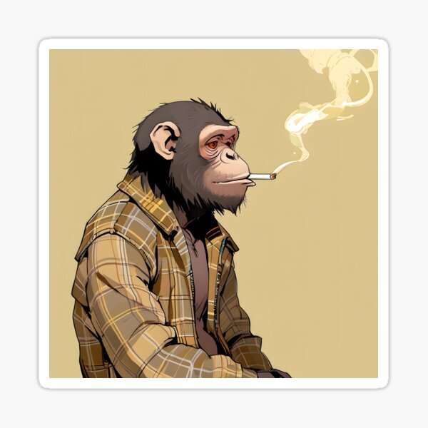 Item preview, Chimpanzee in a plaid shirt smoking designed and sold by Ledsor.
