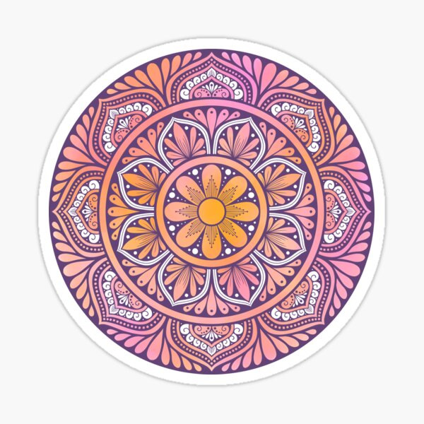 Moonlit Rosy Orange Mandala Sticker