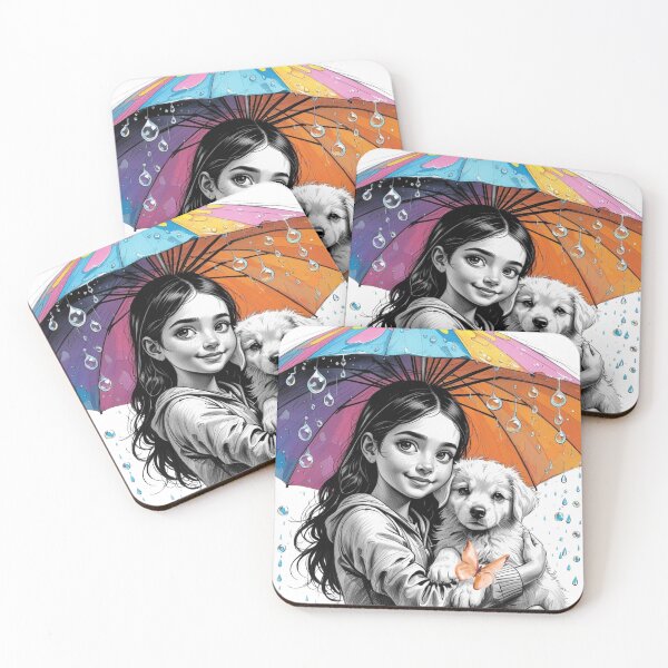Item preview, Young Girl With a White Dog and a Colorful Umbrella 2 designed and sold by AlinaSCorner.