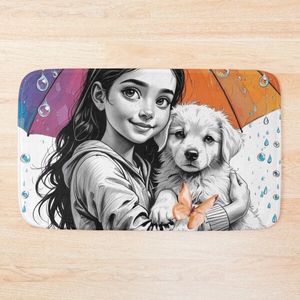 Item preview, Young Girl With a White Dog and a Colorful Umbrella 2 designed and sold by AlinaSCorner.