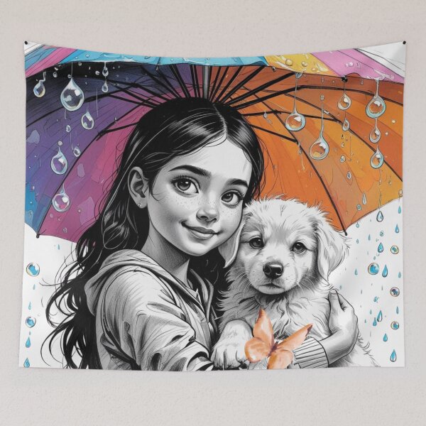 Item preview, Young Girl With a White Dog and a Colorful Umbrella 2 designed and sold by AlinaSCorner.