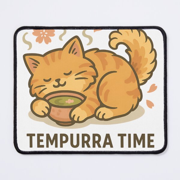 Item preview, Tempurra Time - Cute Cat Japanese Food Pun Kawaii designed and sold by Alchemy Ink.