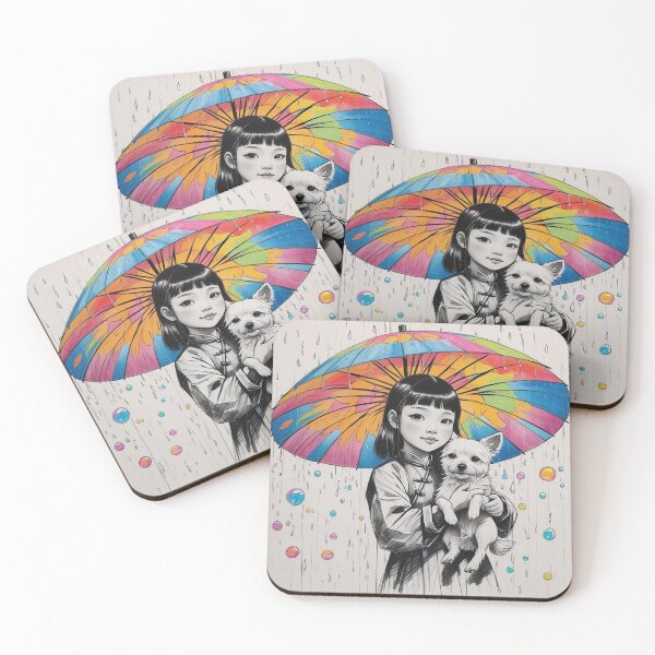 Item preview, Young Girl With a White Dog and a Colorful Umbrella 4 designed and sold by AlinaSCorner.