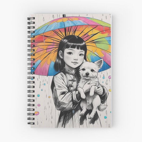 Item preview, Young Girl With a White Dog and a Colorful Umbrella 4 designed and sold by AlinaSCorner.
