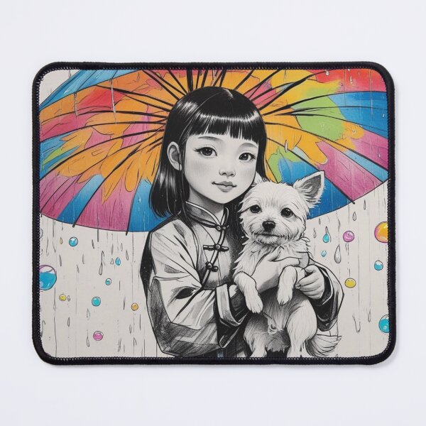 Item preview, Young Girl With a White Dog and a Colorful Umbrella 4 designed and sold by AlinaSCorner.
