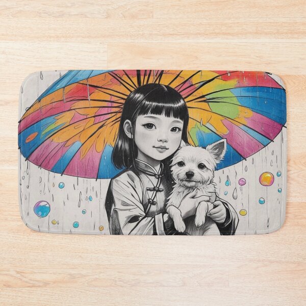 Item preview, Young Girl With a White Dog and a Colorful Umbrella 4 designed and sold by AlinaSCorner.