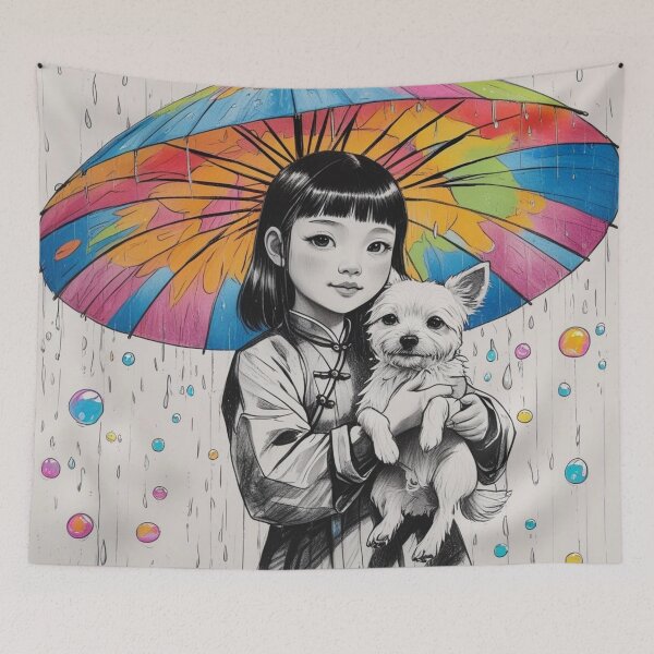 Item preview, Young Girl With a White Dog and a Colorful Umbrella 4 designed and sold by AlinaSCorner.