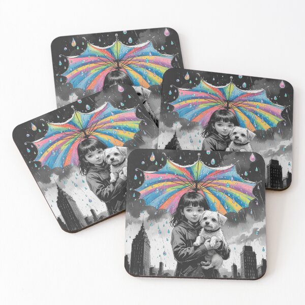 Item preview, Young Girl With a White Dog and a Colorful Umbrella 5 designed and sold by AlinaSCorner.