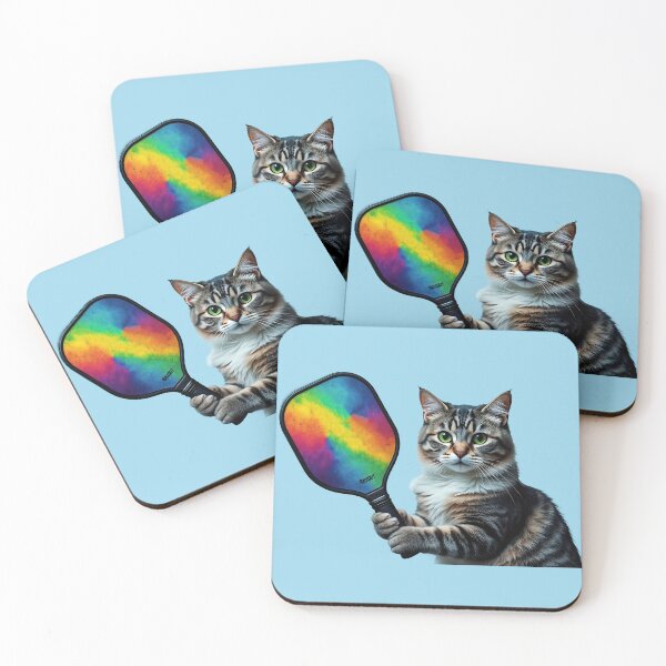 Item preview, Green Eyed-Cat with Rainbow Pickleball Paddle designed and sold by RickGoulet.