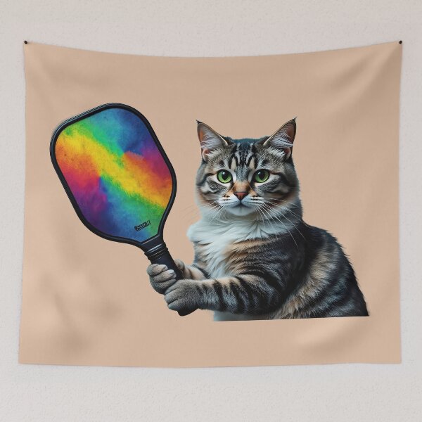 Item preview, Green Eyed-Cat with Rainbow Pickleball Paddle designed and sold by RickGoulet.