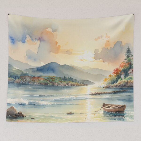 Item preview, salcombe estuary from south sands beach3（watercolour + AI） designed and sold by artsmeow.