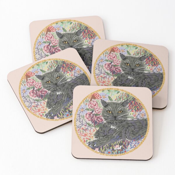 Item preview, Gray cat in a field of flowers designed and sold by Atelier Girouette .