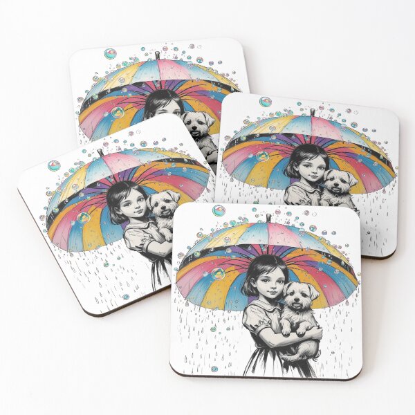 Item preview, Young Girl With a White Dog and a Colorful Umbrella 7 designed and sold by AlinaSCorner.