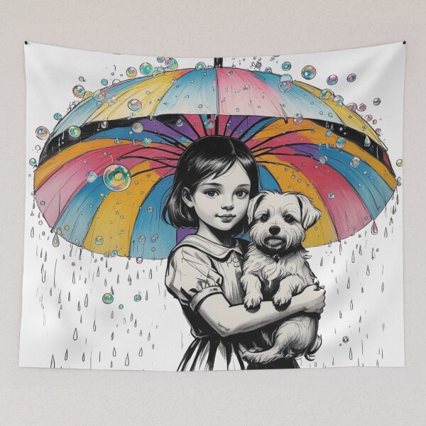 Item preview, Young Girl With a White Dog and a Colorful Umbrella 7 designed and sold by AlinaSCorner.