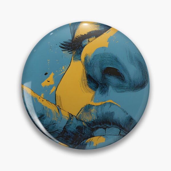 Item preview, Ignite the Gaze of a Bold Woman - Blue and Yellow Portrait with Fierce Cigar Energy designed and sold by OlfactoART Studio.