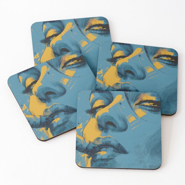 Item preview, Ignite the Gaze of a Bold Woman - Blue and Yellow Portrait with Fierce Cigar Energy designed and sold by OlfactoART Studio.