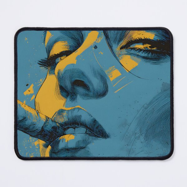 Item preview, Ignite the Gaze of a Bold Woman - Blue and Yellow Portrait with Fierce Cigar Energy designed and sold by OlfactoART Studio.