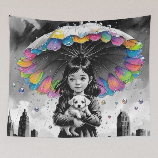 Item preview, Young Girl With a White Dog and a Colorful Umbrella 8 designed and sold by AlinaSCorner.