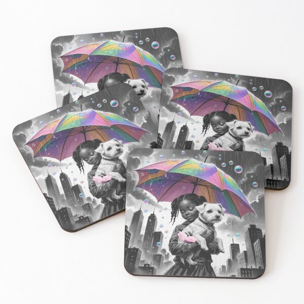 Item preview, Young Girl With a White Dog and a Colorful Umbrella 9 designed and sold by AlinaSCorner.