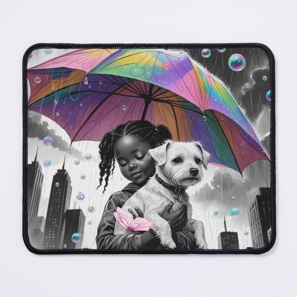 Item preview, Young Girl With a White Dog and a Colorful Umbrella 9 designed and sold by AlinaSCorner.