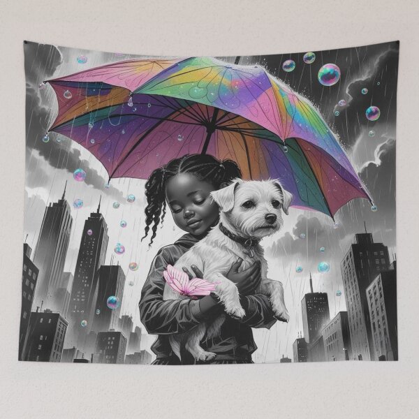 Item preview, Young Girl With a White Dog and a Colorful Umbrella 9 designed and sold by AlinaSCorner.
