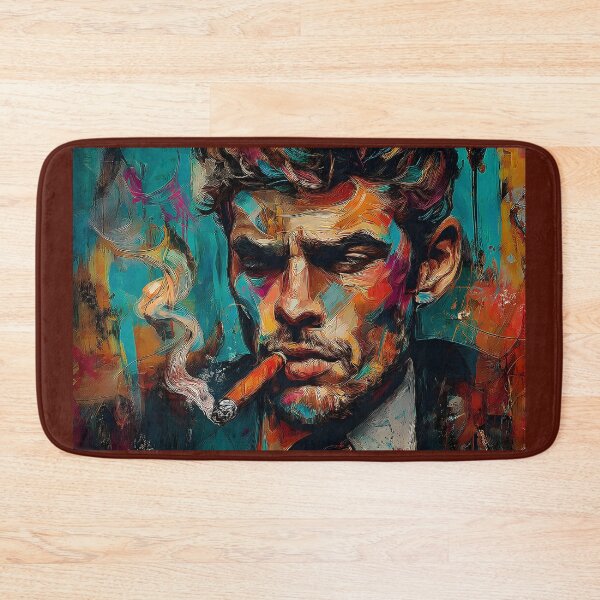 Item preview, Contemplation in Smoke - Expressive Abstract Portrait of a Cigar Smoker in Swirling Red, Blue, and Yellow Digital AI Art designed and sold by OlfactoART Studio.