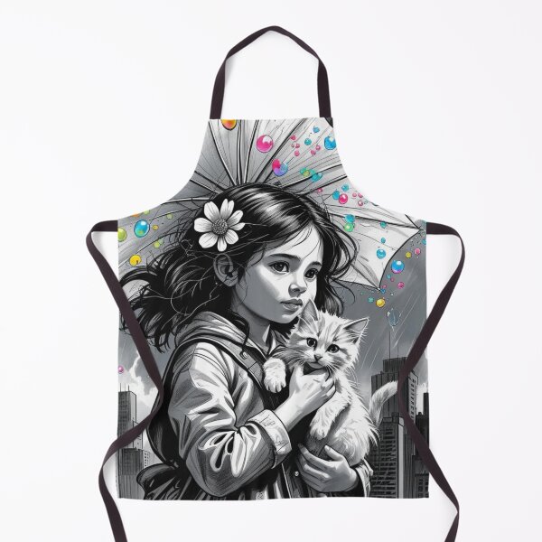 Item preview, Young Girl With a White Cat and a Colorful Umbrella 4 designed and sold by AlinaSCorner.