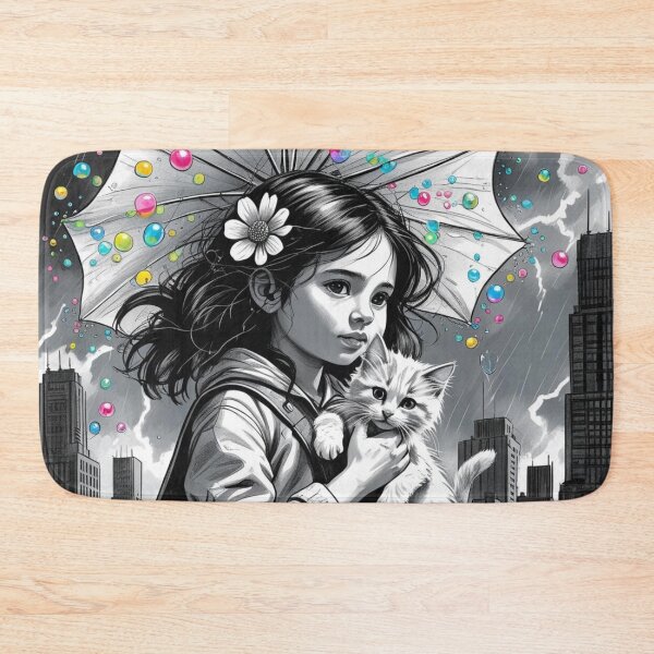 Item preview, Young Girl With a White Cat and a Colorful Umbrella 4 designed and sold by AlinaSCorner.