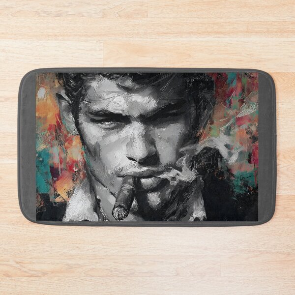 Item preview, Command the Moment- Intense Man Smoking Cigar Amid Swirling Bold Colors designed and sold by OlfactoART Studio.