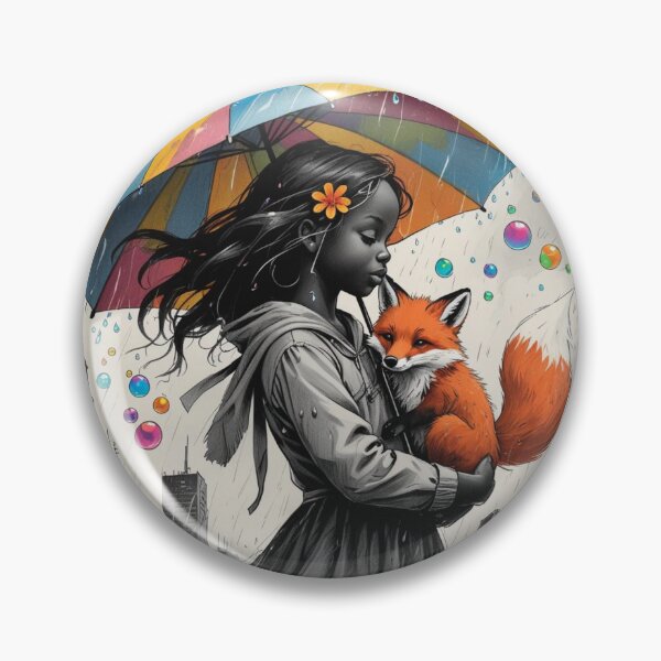 Item preview, Young Girl With a White Red Fox and a Colorful Umbrella designed and sold by AlinaSCorner.