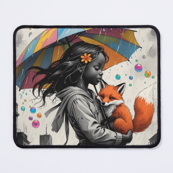Item preview, Young Girl With a White Red Fox and a Colorful Umbrella designed and sold by AlinaSCorner.