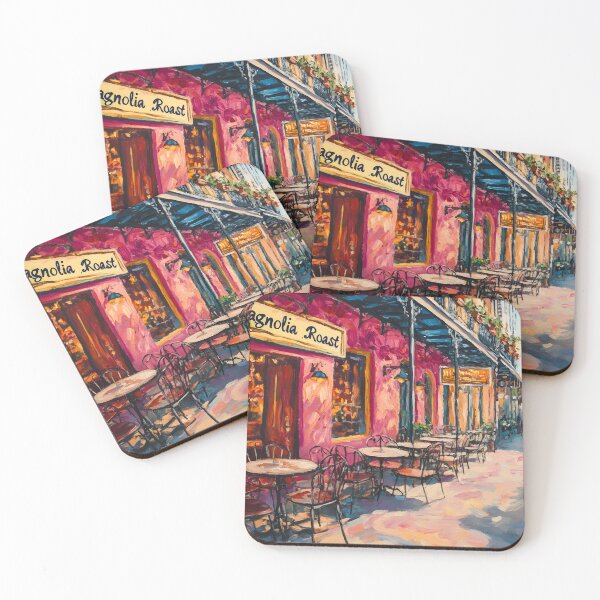 Item preview, Sip the Charm at Magnolia Roast- A Cozy Pink Café Scene in Vibrant New Orleans designed and sold by OlfactoART Studio.