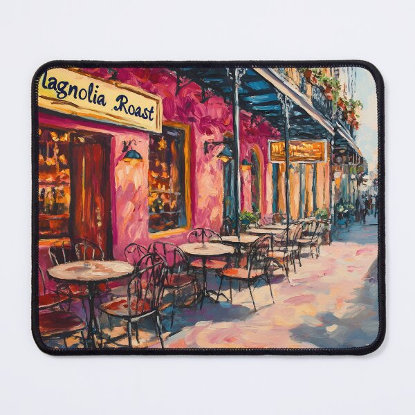 Item preview, Sip the Charm at Magnolia Roast- A Cozy Pink Café Scene in Vibrant New Orleans designed and sold by OlfactoART Studio.