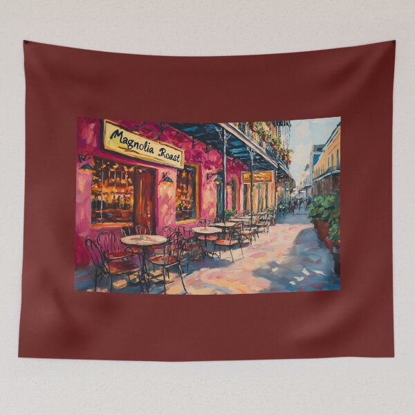 Item preview, Sip the Charm at Magnolia Roast- A Cozy Pink Café Scene in Vibrant New Orleans designed and sold by OlfactoART Studio.