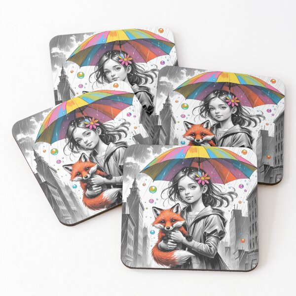 Item preview, Young Girl With a White Red Fox and a Colorful Umbrella 2 designed and sold by AlinaSCorner.