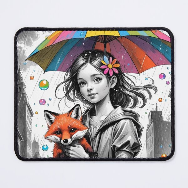 Item preview, Young Girl With a White Red Fox and a Colorful Umbrella 2 designed and sold by AlinaSCorner.