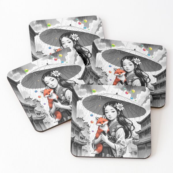 Item preview, Young Girl With a White Red Fox and a Colorful Umbrella 3 designed and sold by AlinaSCorner.