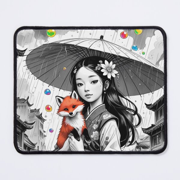 Item preview, Young Girl With a White Red Fox and a Colorful Umbrella 3 designed and sold by AlinaSCorner.