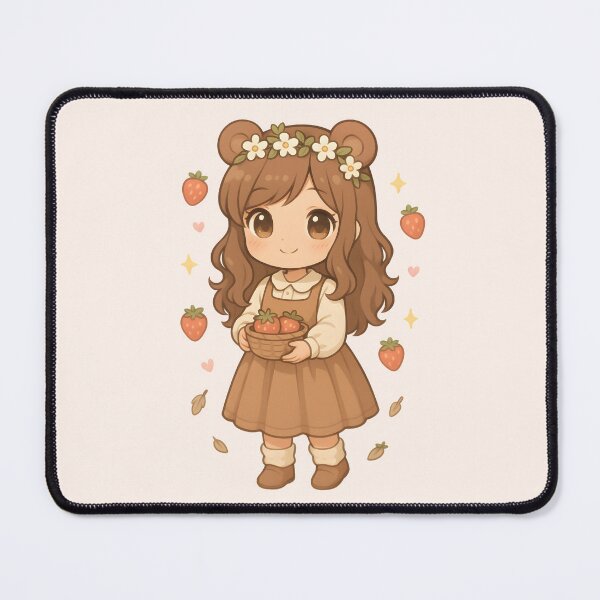 Item preview, Strawberry Bear Girl – Kawaii Forest Fruit Collector designed and sold by LuKreate.