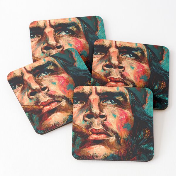 Item preview, Revolutionary Gaze in Smoke - Bold Portrait of Guevara with Cigar in Vivid Expressionist Style designed and sold by OlfactoART Studio.