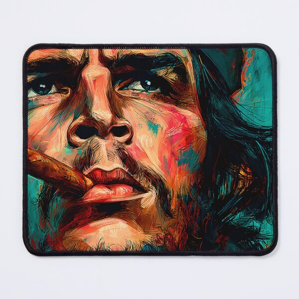 Item preview, Revolutionary Gaze in Smoke - Bold Portrait of Guevara with Cigar in Vivid Expressionist Style designed and sold by OlfactoART Studio.