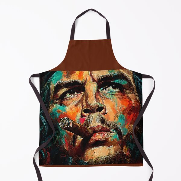 Item preview, Rebel in Color - Expressive Portrait of Che Guevara Smoking a Cigar in Bold Red and Blue Hues designed and sold by OlfactoART Studio.