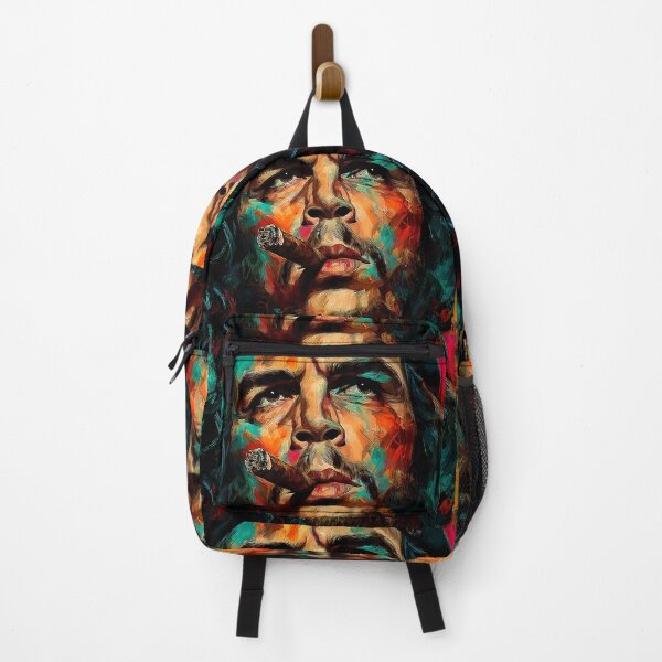 Item preview, Rebel in Color - Expressive Portrait of Che Guevara Smoking a Cigar in Bold Red and Blue Hues designed and sold by OlfactoART Studio.