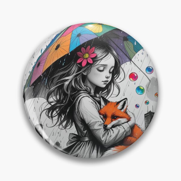 Item preview, Young Girl With a White Red Fox and a Colorful Umbrella 4 designed and sold by AlinaSCorner.