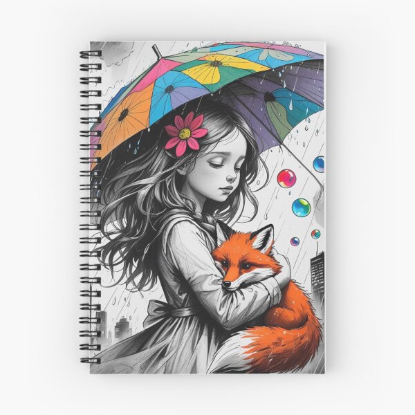Item preview, Young Girl With a White Red Fox and a Colorful Umbrella 4 designed and sold by AlinaSCorner.