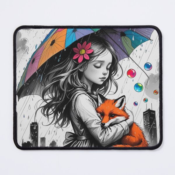 Item preview, Young Girl With a White Red Fox and a Colorful Umbrella 4 designed and sold by AlinaSCorner.