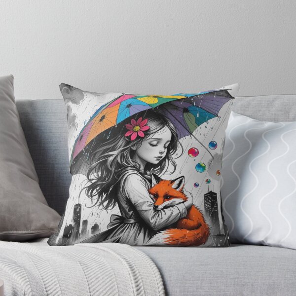 Item preview, Young Girl With a White Red Fox and a Colorful Umbrella 4 designed and sold by AlinaSCorner.